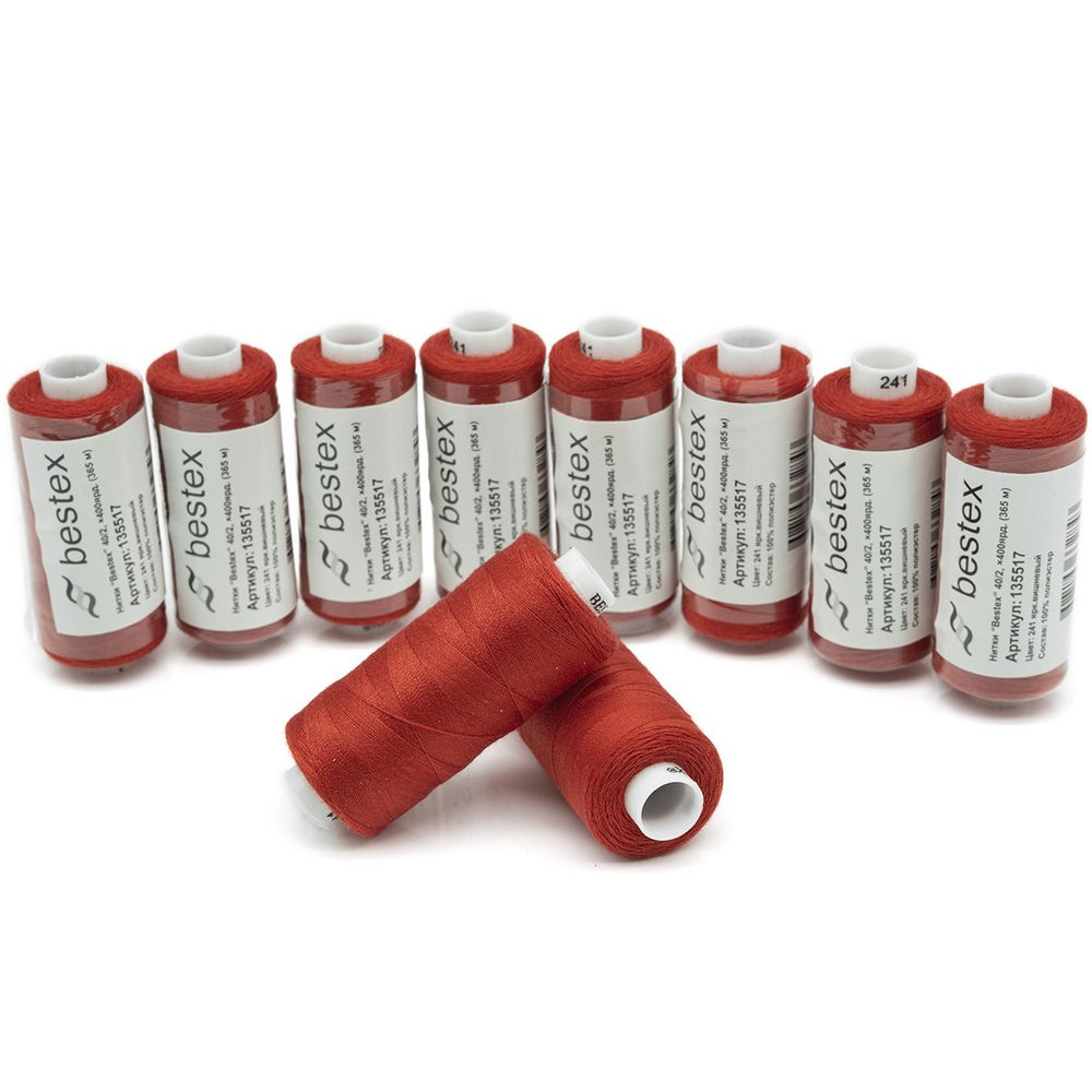 Нитки швейные бытовые Bestex 40/2, 365 м (400 ярд) / 10 кат., 241 ярко-вишневый