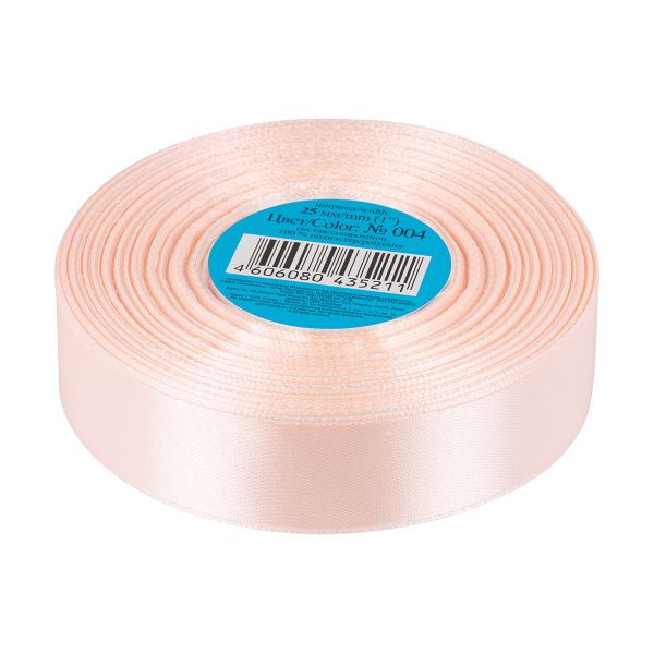 Лента атласная 1-сторонняя 25.0 мм / 33±2 метра, 004 бл.розовый, Gamma