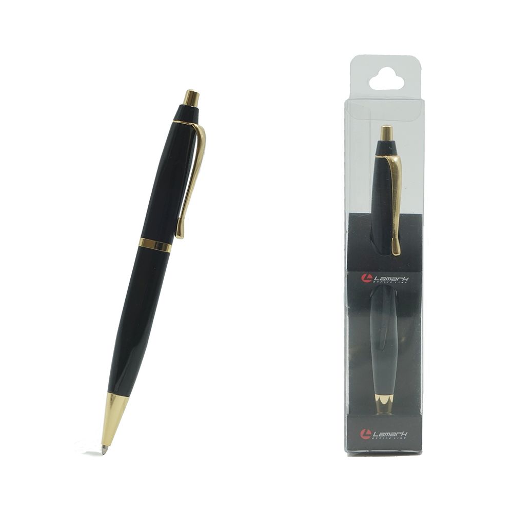 Ручка шариковая автоматич. подарочная, черный корпус с отделкой под золото, чернила синие, 0,7 мм, LAMARK301