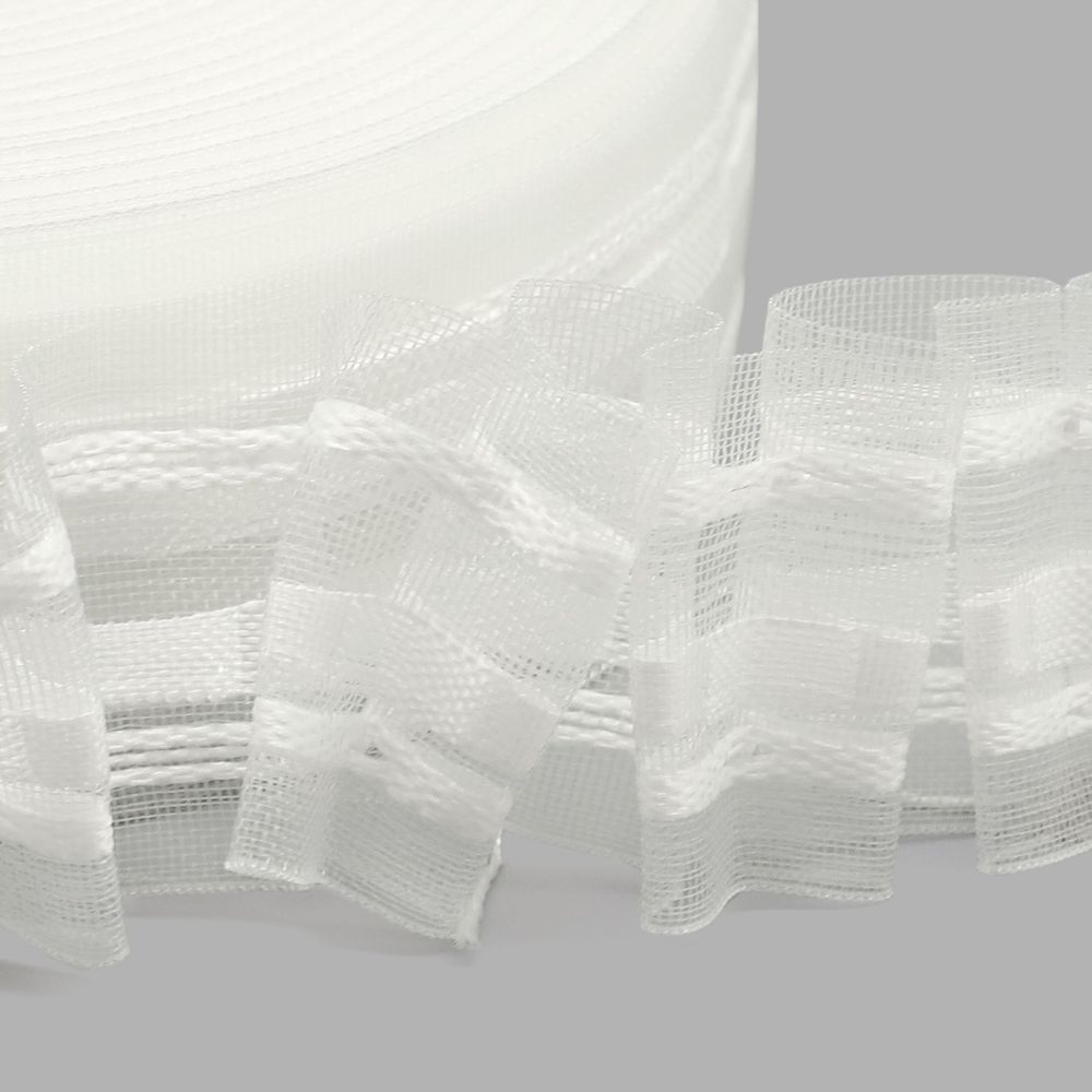 Лента (тесьма) шторная: сборка бантовая (1:2.7) 40 мм / 50 метров, (1 ряд петель, 2 шнура), прозрачный, 0С795ПЭ-Р8275