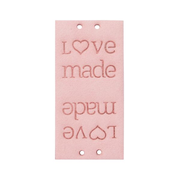 Бирка кожаная с тиснением Love Made 1,9х3,8см, уп.4 шт, розовый