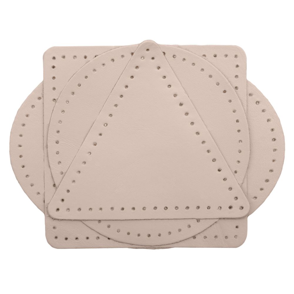 Набор заплаток пришивных из кожи, круг, квадрат, треугольник, овал 8см, с перфорацией, 4 шт (06 бежевый), 9743