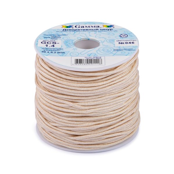 Шнур декоративный для плетения ⌀1.4 мм, 50 м, цв. 046 бежевый, Gamma GCS-1.4
