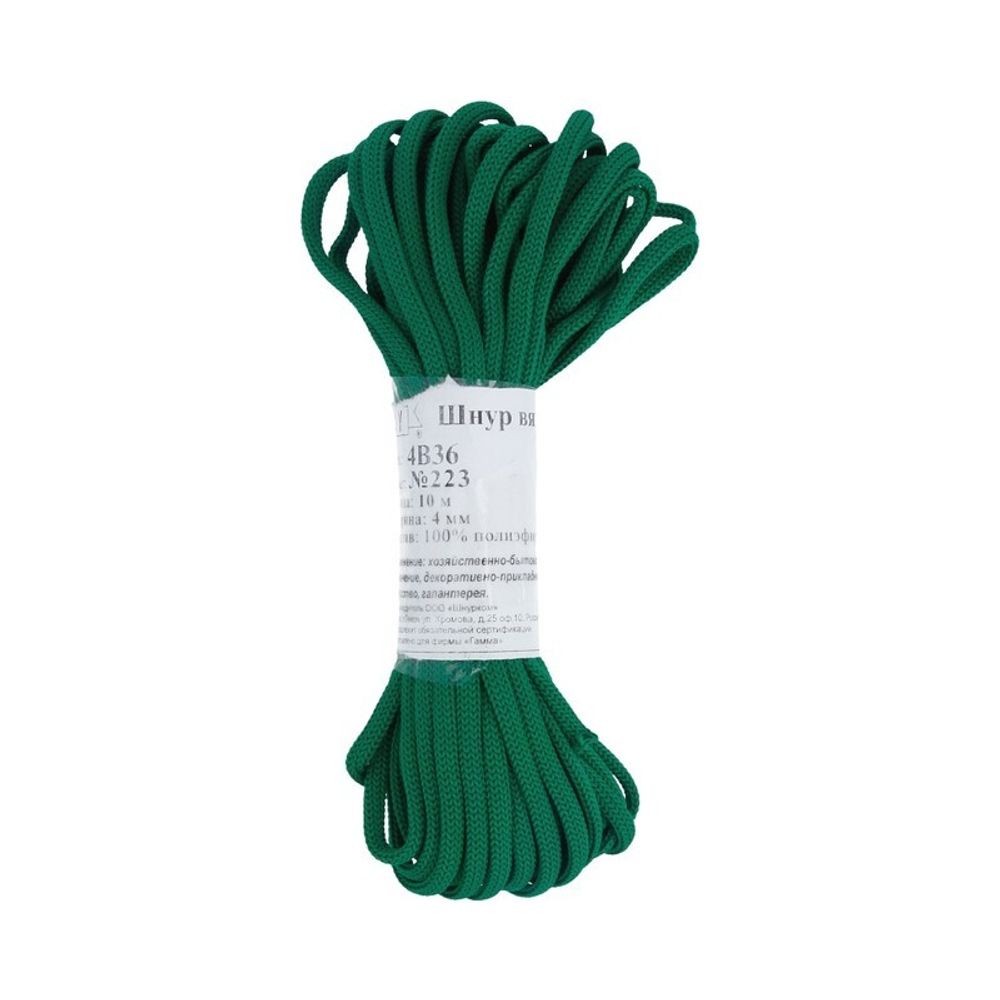 Шнур плетеный 4 мм, 5х10 м, мелк. плетение, 223 зеленый, Gamma В-036 (4В 36)