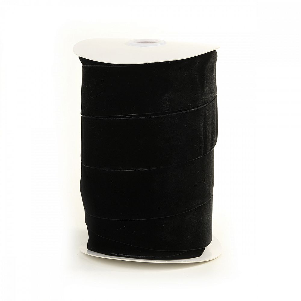 Лента бархатная (тесьма) 38.0 мм / 22.86±1 метров, арт.38VR03 нейлон цв.черный