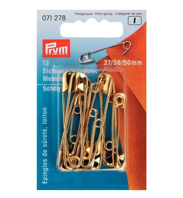 Булавки английские ассорти латунь 12 шт, под золото, Prym 071278