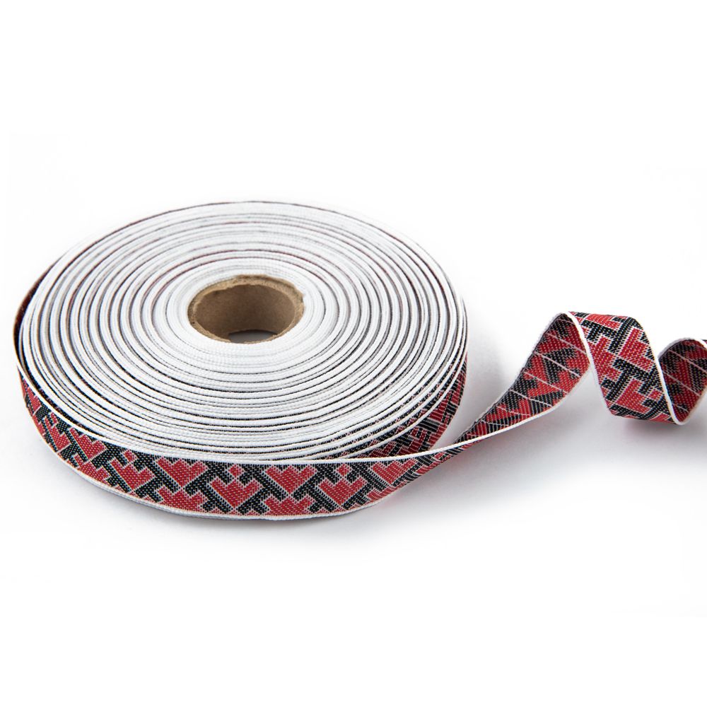Лента (тесьма) жаккардовая 18.0 мм / 25±1 метров, белый-красный-черный, Gamma С3771Г17 рис.9699