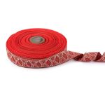 Лента (тесьма) жаккардовая 30.0 мм / 25±1 метров, Орнамент для северных народов, рис 9854 №2 красн/бел/зеленый, Gamma C3881