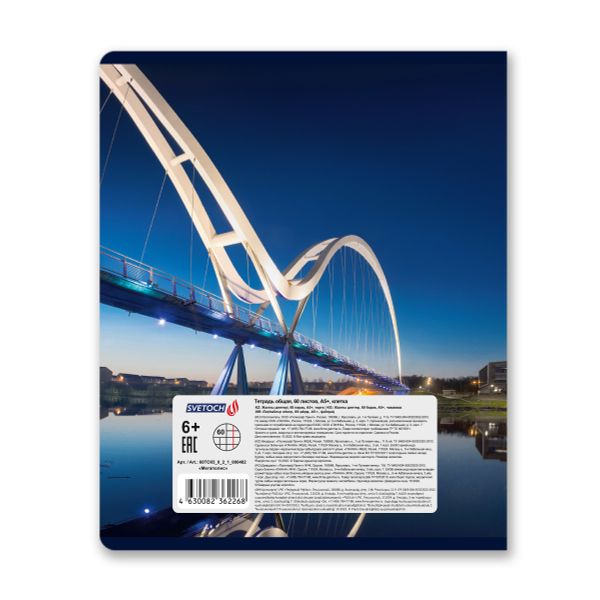 Тетрадь ученическая общая, A5+ 60 л. на скобе 65 г/м², белизна 100%, 10 шт, клетка в термоусадочной пленке, 000482 Мегаполис, Светоч 60ТСК5_0_2_1