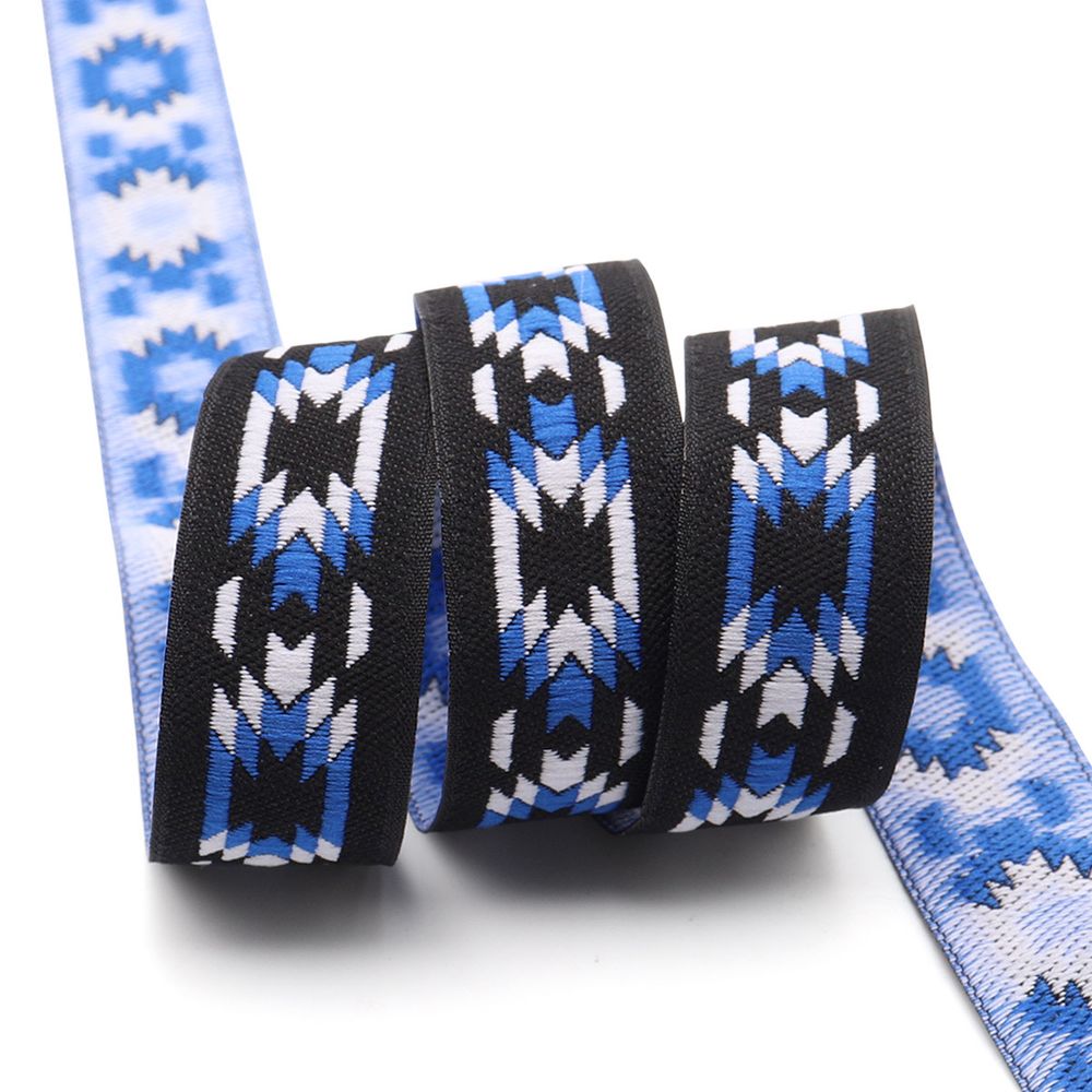Лента (тесьма) жаккардовая 20.0 мм / 10±0.5 метров, Геометрический орнамент 20279 V2 черный/синий