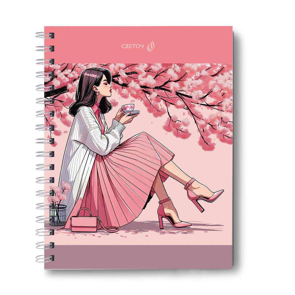 Тетрадь общая с твердой обложкой, матовая ламинация A5 80 л. на гребне 65 г/м², белизна 100% 4 шт клетка, 01568 Весенняя романтика, Светоч Т214