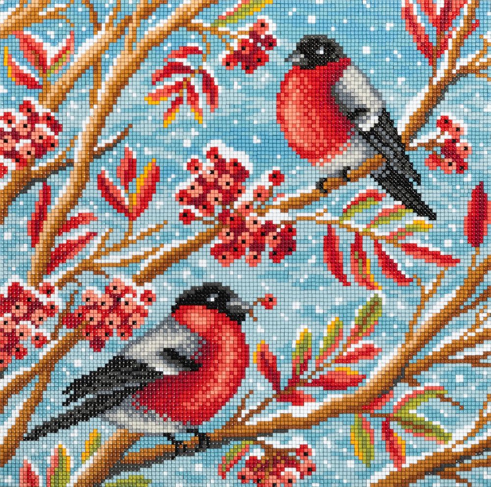 Алмазная (кристальная) мозаика Фрея ALPD-239, на подрамнике Снегири, 30х30 см