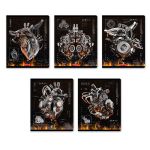 Тетрадь ученическая общая, матовая ламинация + тиснение серебряной фольгой, A5+ 96 л. на скобе 60 г/м², белизна 100%, 5 шт, клетка в термоусадочной пленке, 000779 Железное сердце, Светоч 96ТЕТк-007