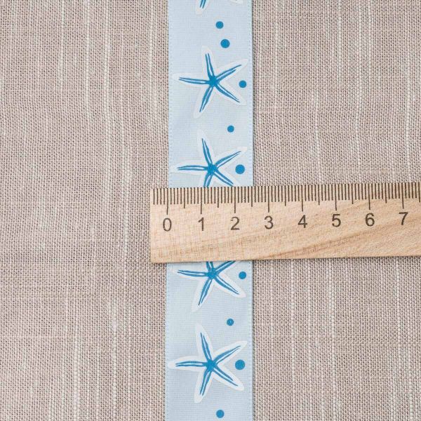 Лента атласная с рисунком 25.0 мм / 22.5±1 метров, Морская звезда, голубой, Globus