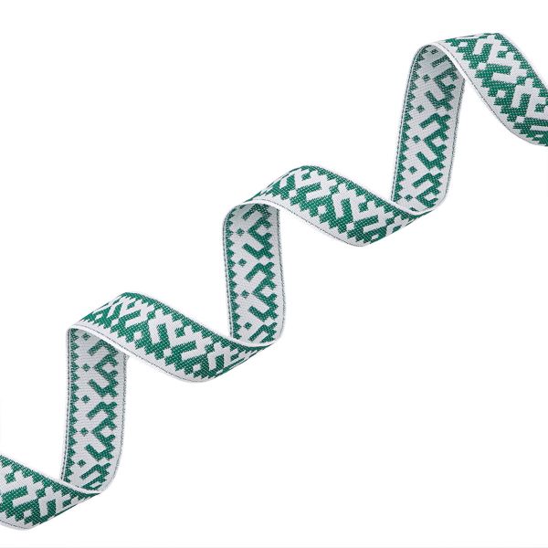 Лента (тесьма) жаккардовая 24.0 мм / 25 метров, Славянский орнамент Оберег, рис.9674, белый/зеленый, С3772Г17