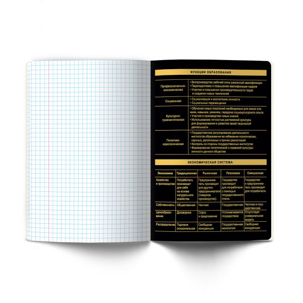 Тетрадь со справочным материалом Золотая коллекция, тиснение золотой фольгой, A5+ 48 л. на скобе 65 г/м², белизна 100 %, 10 шт, клетка, 01333 Золотая коллекция Обществознание, Светоч Т145