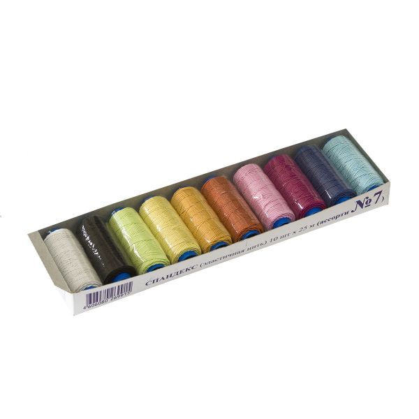 Нитки спандекс ⌀0.6 мм, набор 10 катушек по 25 метров, ассорти 7, Gamma ET-10