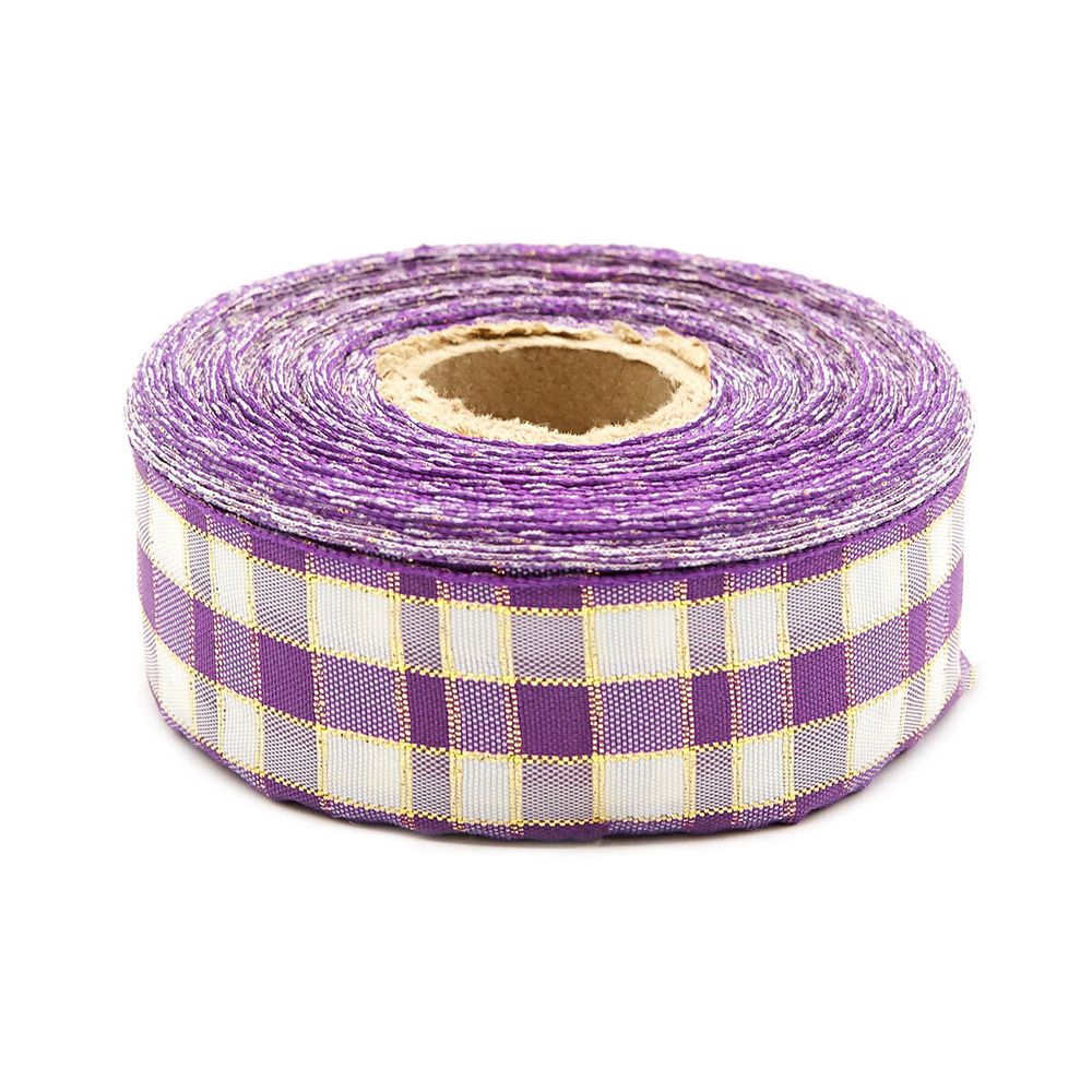Лента Шотландка с люрексом 30 / 25м (сирень/белый), С3301Г17