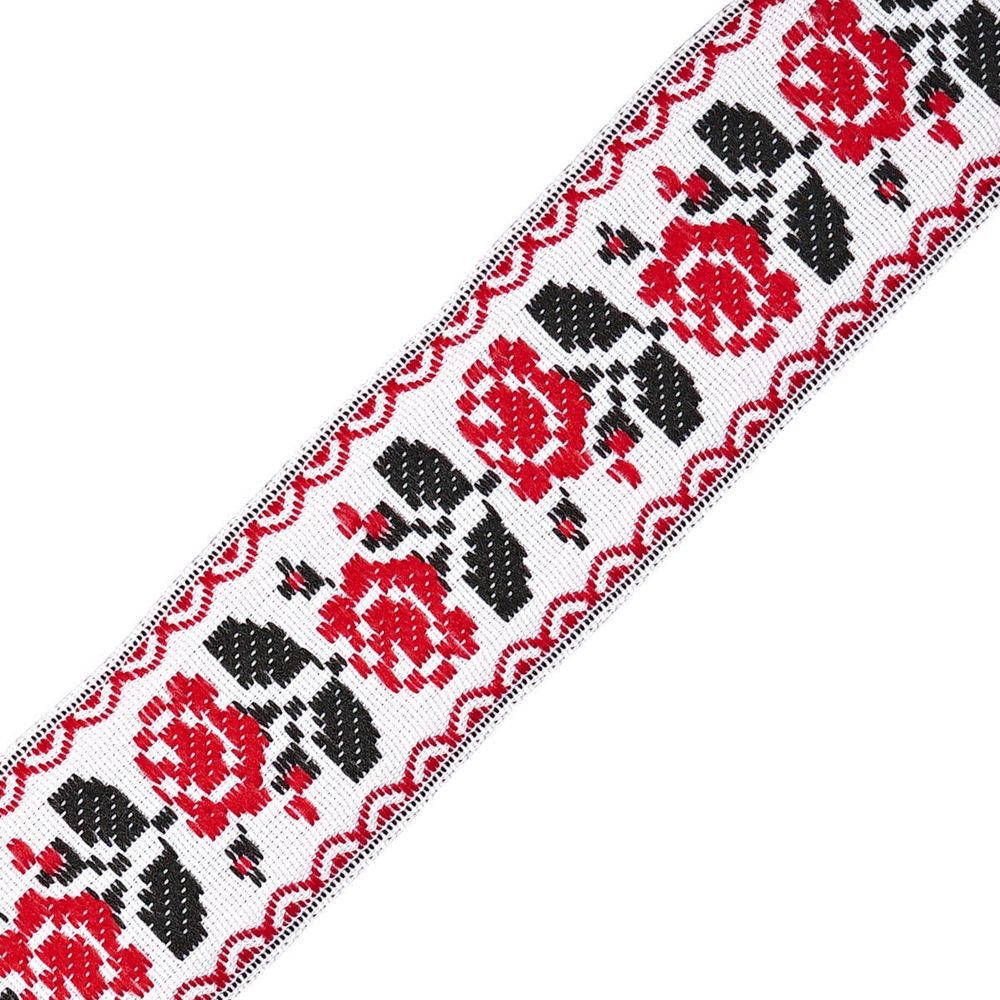 Лента (тесьма) жаккардовая 25.0 мм / 20±1 метров, белый/красный, 8А207
