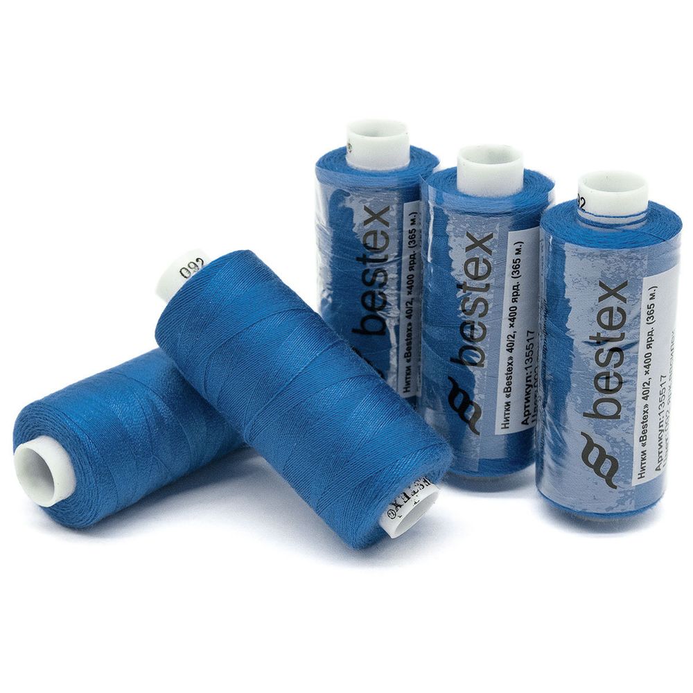 Нитки швейные бытовые Bestex 40/2, 365 м (400 ярд) / 10 кат., 092 яркий василек