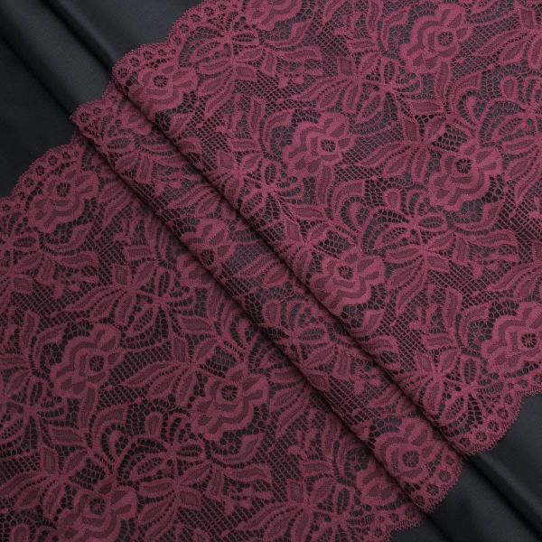 Кружево бельевое эластичное 300 мм / 3.4 метра, цвет темно-красный