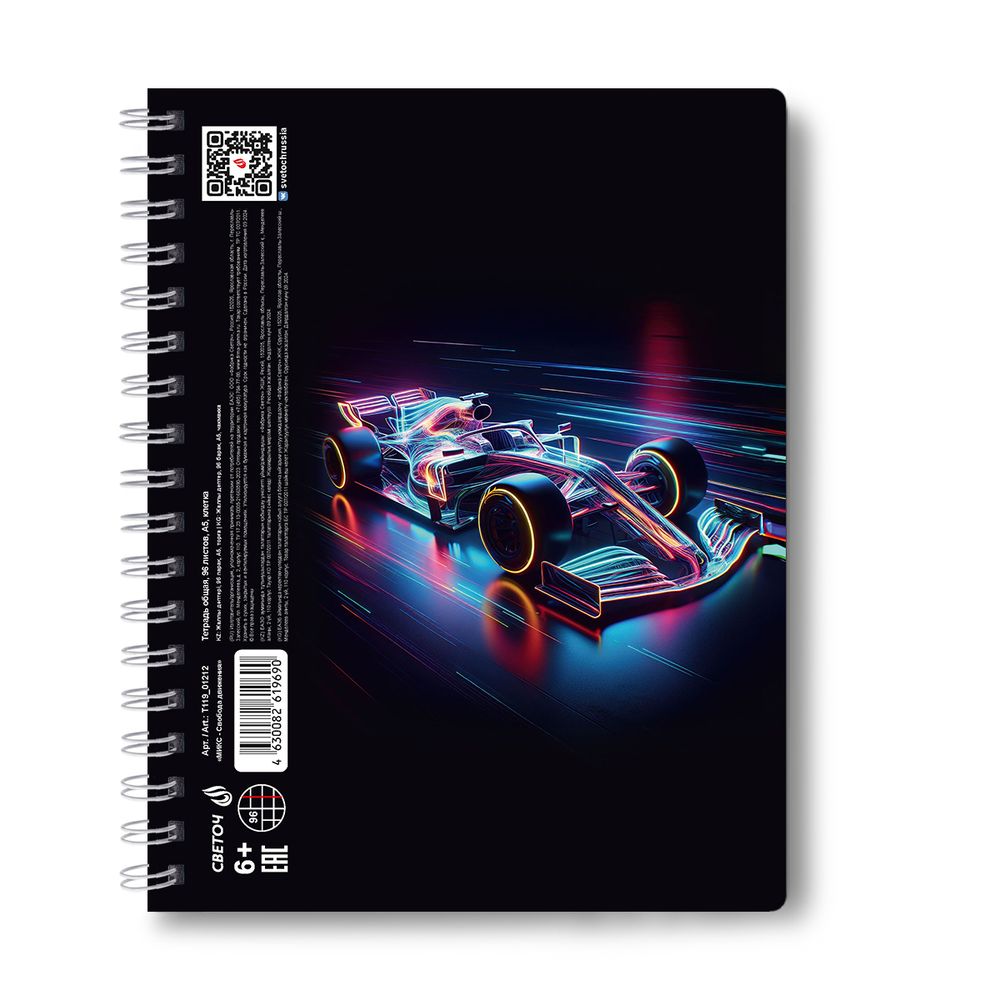 Тетрадь-перевертыш ученическая общая, A5 96 л. на гребне 65 г/м², белизна 100 %, 4 шт, клетка, 01212 МИКС - Свобода движения, Светоч Т119