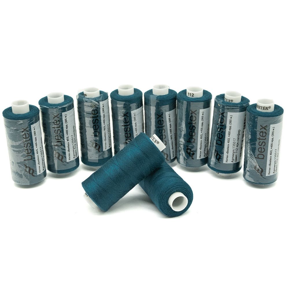 Нитки швейные бытовые Bestex 40/2, 365 м (400 ярд) / 10 кат., 112 зелено-синий
