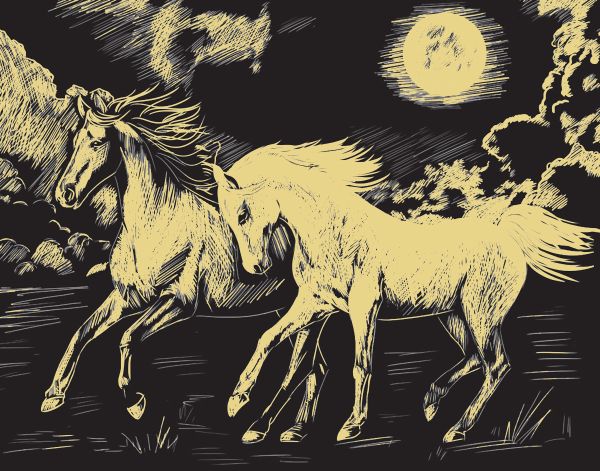 Набор для творчества Гравюра 20х25.5 см, №35 Лошади (золото), Hobbius SGHK