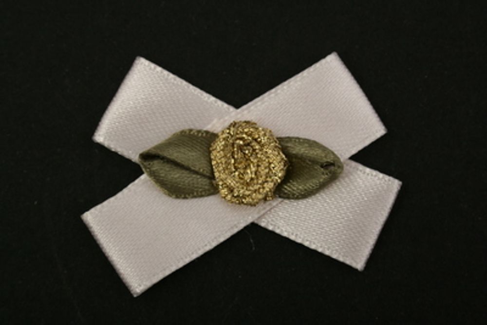 Цветочки пришивные 3х4 см, атласная на банте, 10 шт, 49 розовый-золотой, Blitz