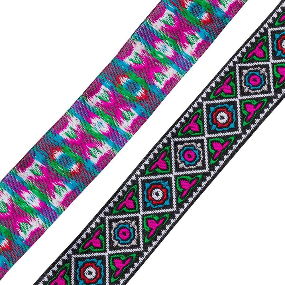 Лента (тесьма) жаккардовая 33.0 мм / 7 метров, черный с малиновыми цветами, 11830