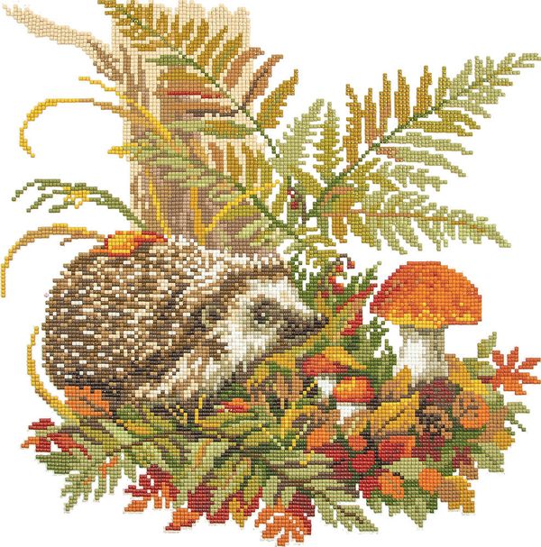 Алмазная (кристальная) мозаика Фрея, Ежик в лесу, 35х35 см