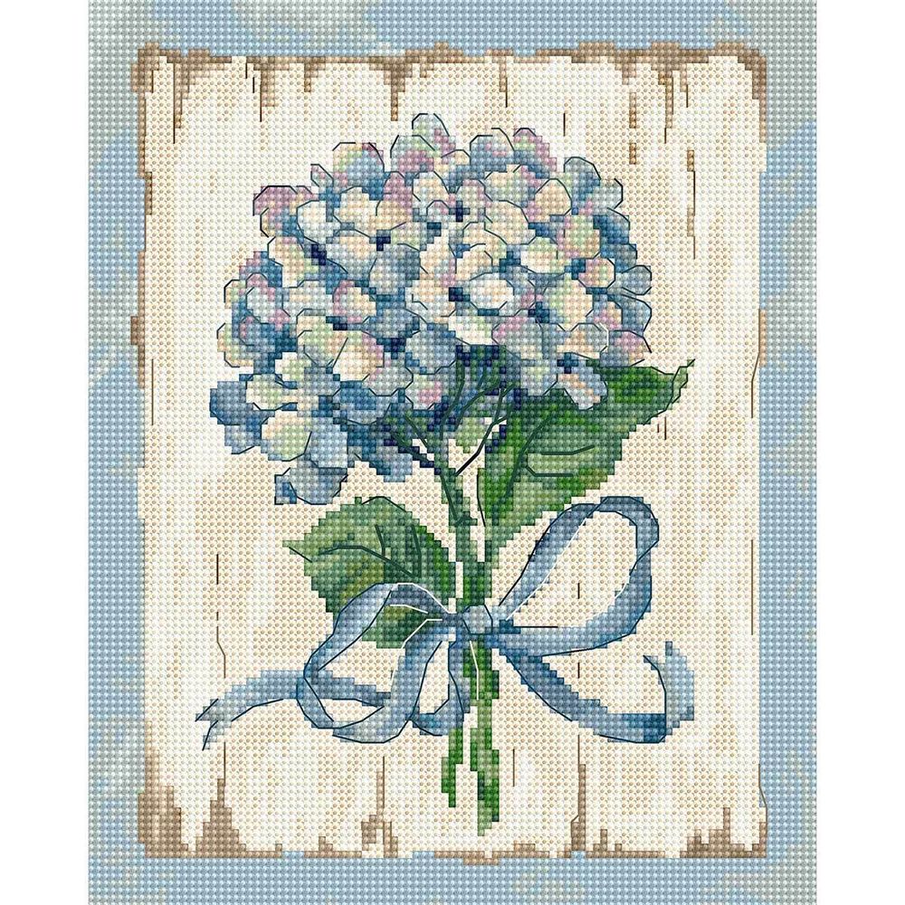 Набор для вышивания нитками LetiStitch, Голубые гортензии 20х16см