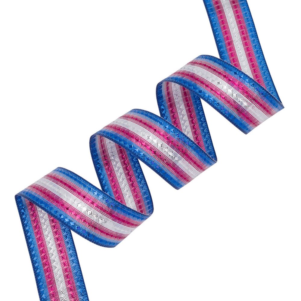Лента подарочная 25 мм / 25 метров, рис.9015 (25 синий/малина/серебро), С3687Г17 Стрела-25