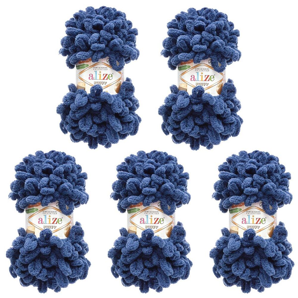 Пряжа Alize (Ализе) Puffy / уп.5 мот. по 100 г, 9м, 215 чернично-синий