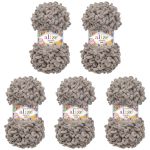 Пряжа Alize (Ализе) Puffy Fine / уп.5 мот. по 100 г, 14.5м, 990 пепельный беж