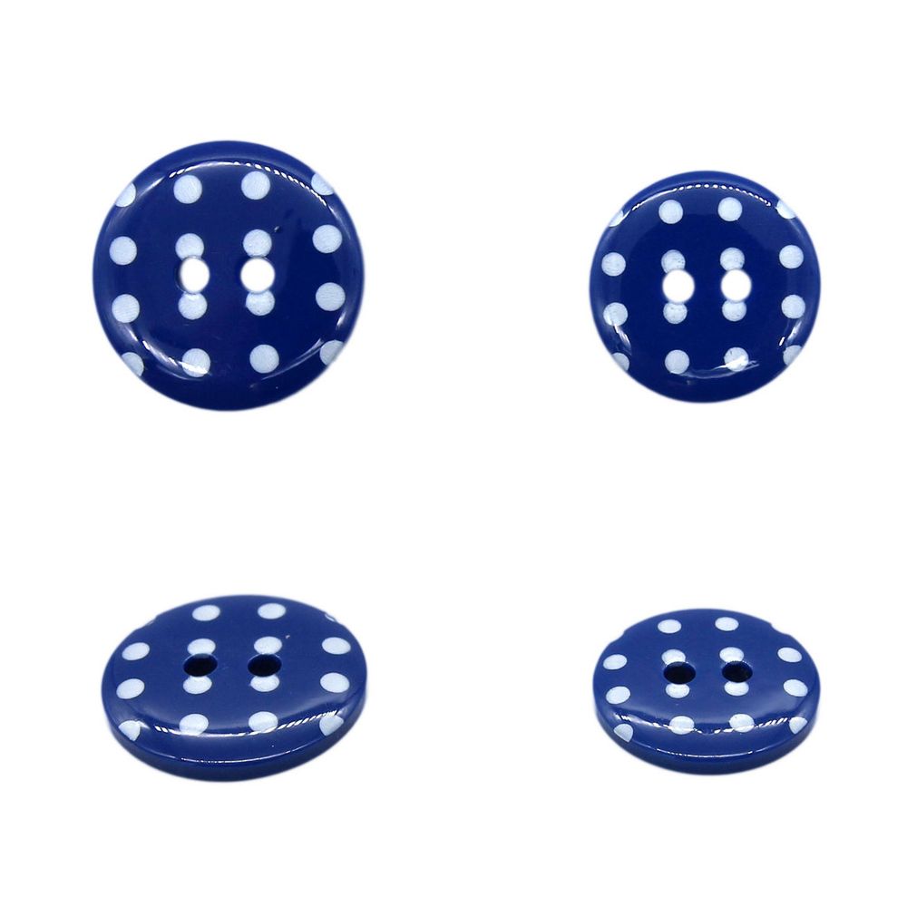 Пуговицы 2 прокола костюмные в горошек, 15х18 мм, 24 шт, цвет синий