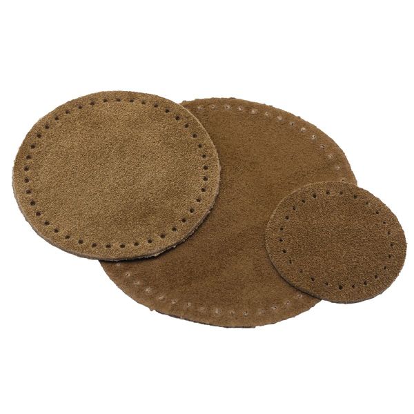 Набор заплаток пришивных из замши, круг ⌀4см, 6см и 8см, с перфорацией, 3 шт, 100% кожа (32 кэмел), 59401