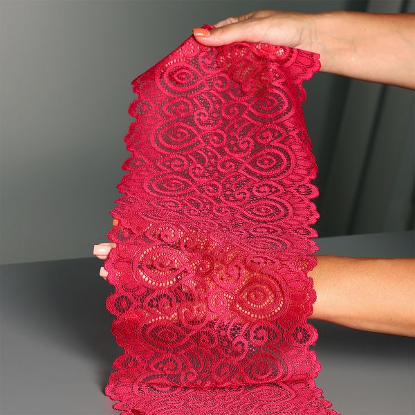 Кружево бельевое эластичное 180 мм / 3 м, TBY.L1351, цв.18-1750 карминовый красный, Kruzhevo