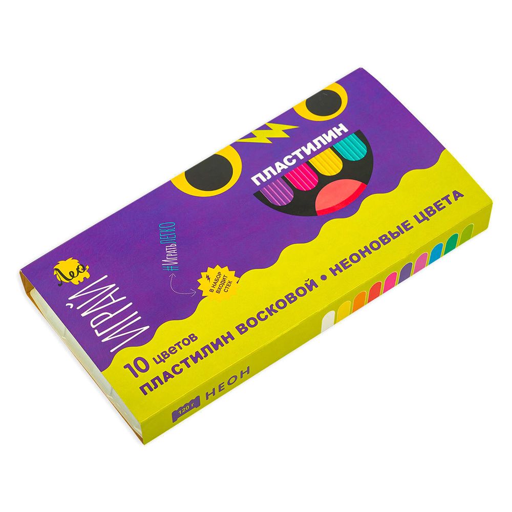 Пластилин восковой Неоновые цвета 120 г, 10 цв, Лео LPMCF-0110
