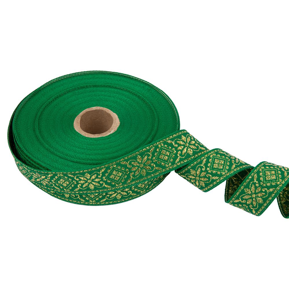 Лента (тесьма) жаккардовая 23.0-25.0 мм / 25 метров, зеленый /под золото, Blitz