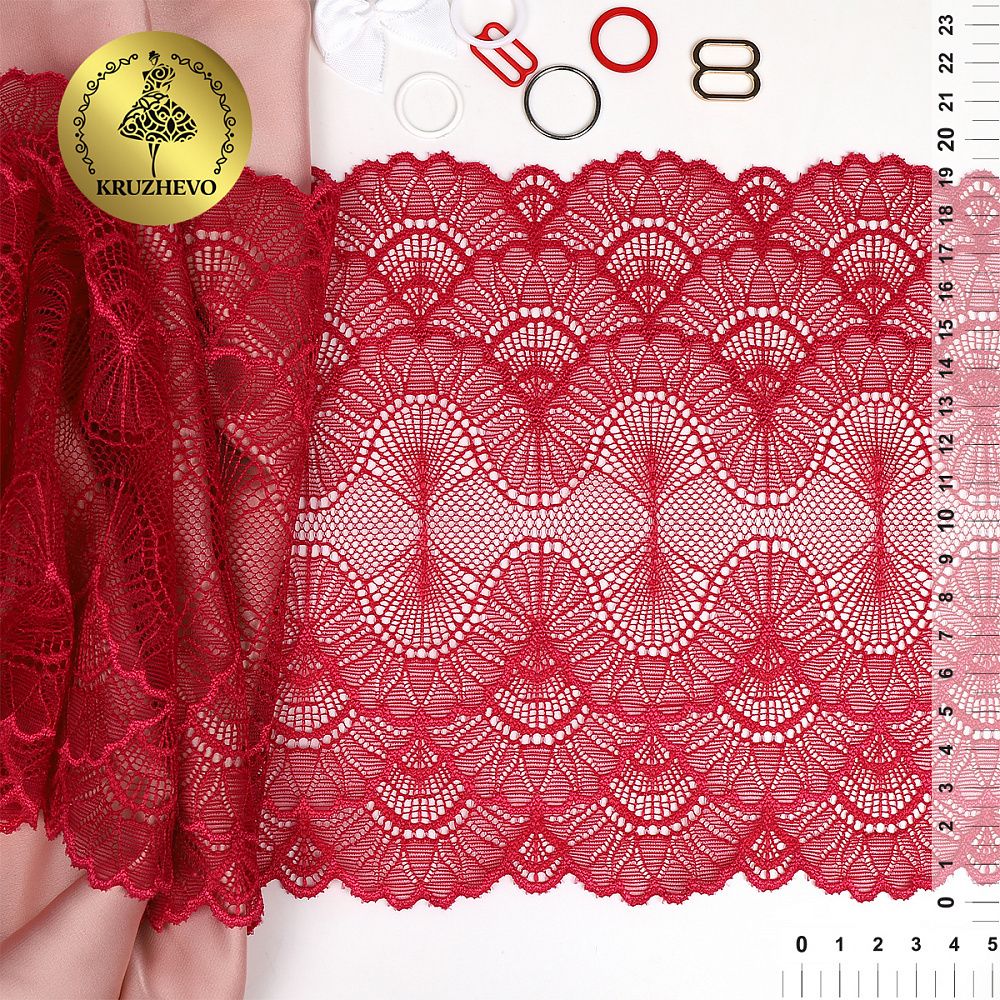 Кружево эластичное (стрейч) 195 мм, TBY.8034, S261 лесная ягода, 10м, Kruzhevo