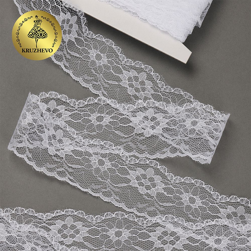 Кружево отделочное в стиле "трикотаж" 40 мм, диз. 281, цв.01 белый, уп. 27,4 м