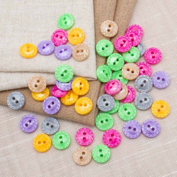 Пуговицы пластиковые 11.5 мм, Цветное ассорти, 6 цветов, набор 52 шт