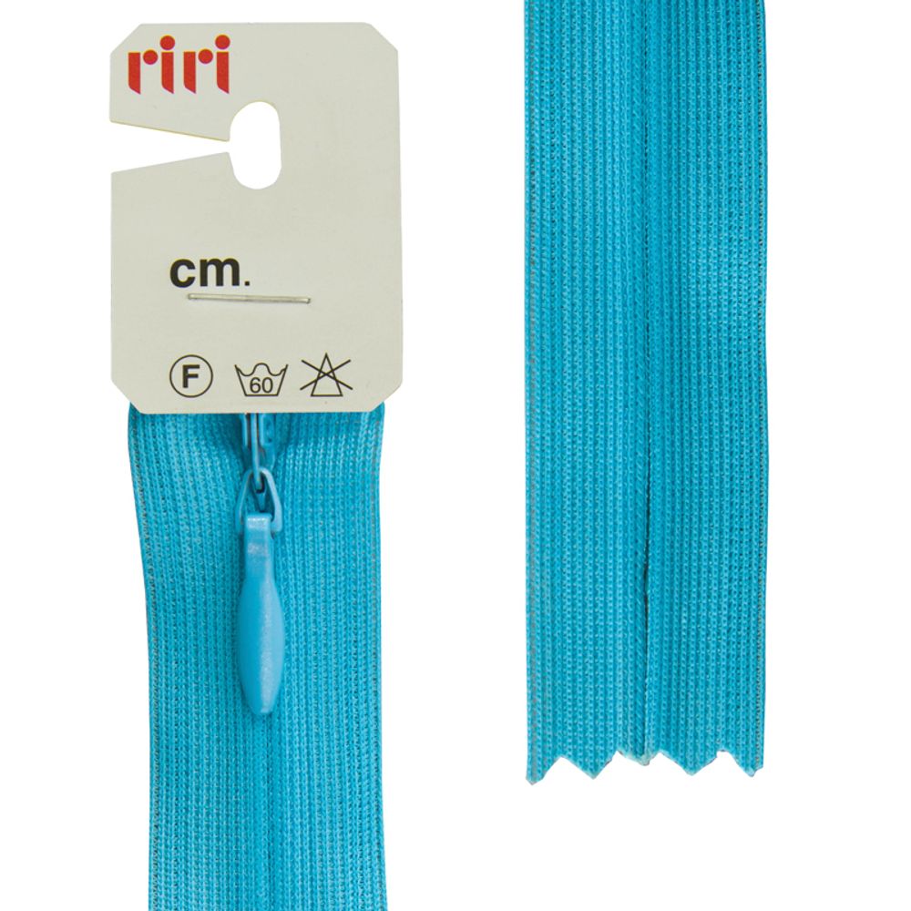 Молния скрытая (потайная) RIRI Т3 (3 мм), н/раз., 50 см, цв. тесьмы 2616, бирюзовый, упак. 5 шт /TOS/