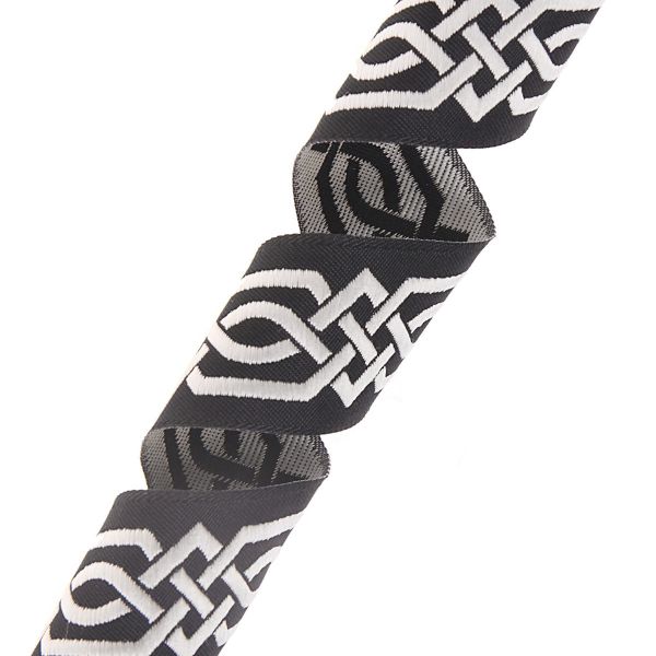 Лента (тесьма) жаккардовая 35.0 мм / 10±0.5 метров, бордюр Кельтский орнамент 35272 V9 черный/серебро