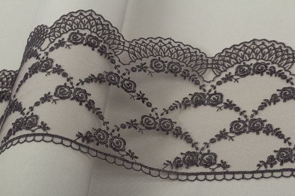 Кружево на сетке широкое 155 мм / 8.8 м, серый, Gamma GKM-15504