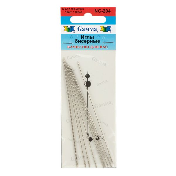 Иглы ручные бисерные ⌀0.7 мм, сталь, 10 шт, Gamma NC-204
