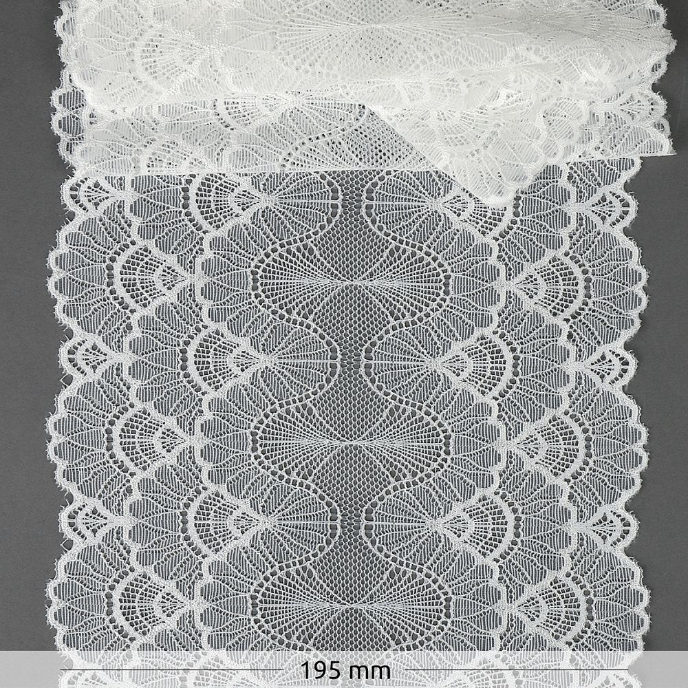 Кружево бельевое эластичное 195 мм / 10 м, цв.01 белый, Kruzhevo