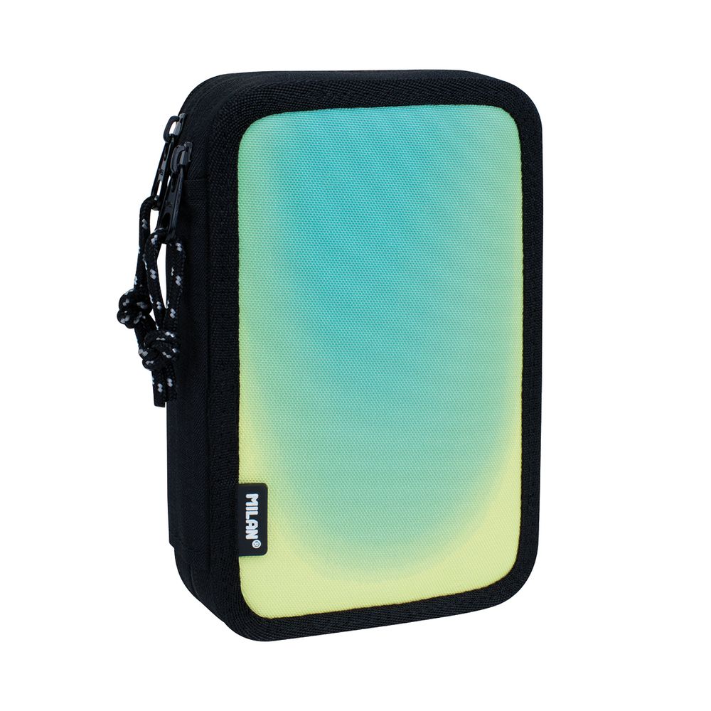 Пенал на молнии двухярусный с наполнением 19,5*13*5 см, черно-бирюзовый 081264SNK1GR, Milan 081264SNK1GR