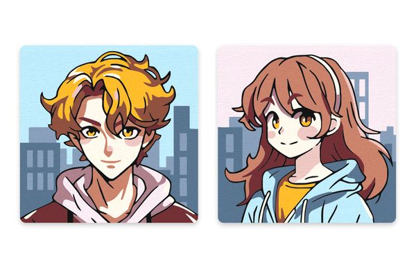 Картина по номерам Фрея PNBM-023, Анимешная парочка, (на магните) 9х9 см